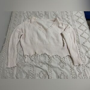 Cream V-Neck Cropped Sweater